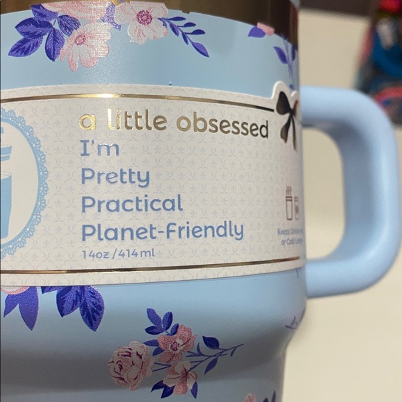 A little Obsessed Blue Floral Travel Tumbler & Straw and Blue Bow Straw Topper - Picture 7 of 8